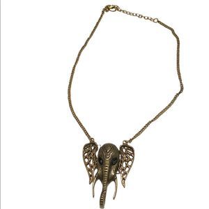 Vintage Elephant Pendant Chain Necklace Gold Tone